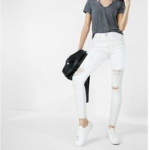 Express White High Waisted Distressed Jeans